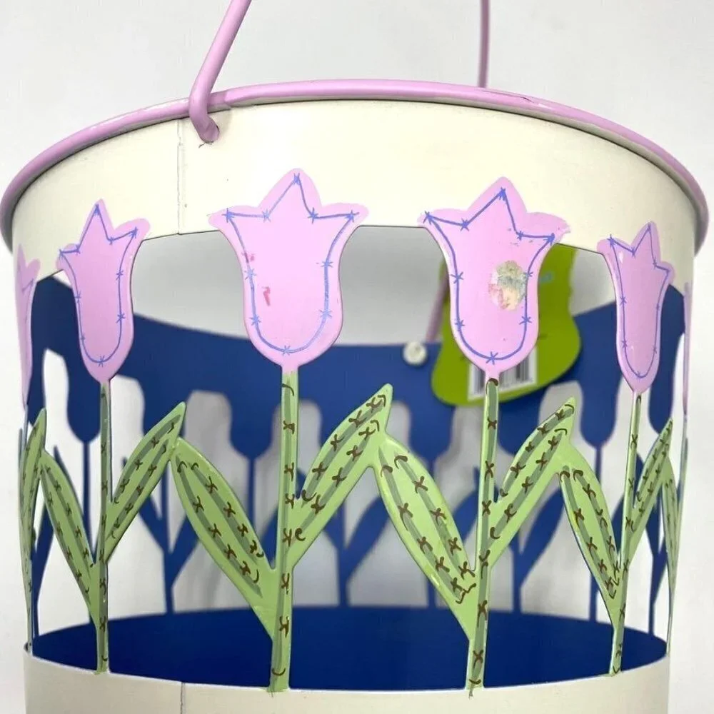 Target Metal Easter Basket Pail Purple Tulips Flowers